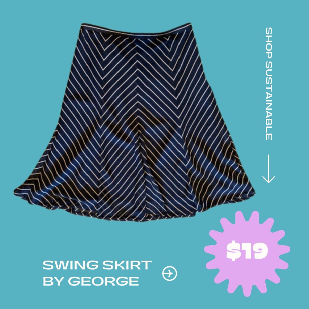 Navy Blue A-Line Swing Skirt Midi Skirt by George, Women's Size 8